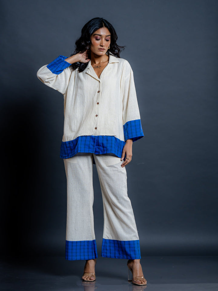 Off-White-&-Blue-Cotton-Collar-Neck-Co-Ord-Set