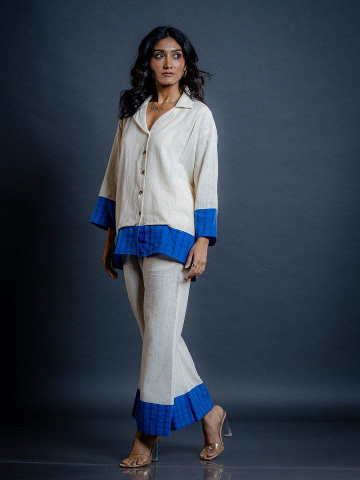Off-White-&-Blue-Cotton-Collar-Neck-Co-Ord-Set