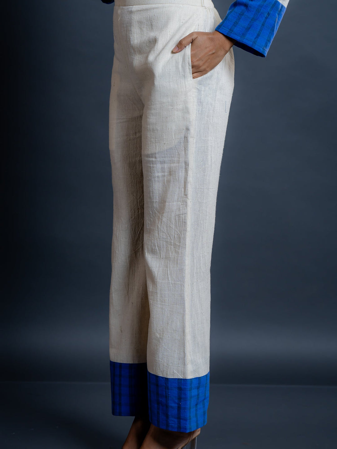 Off-White-&-Blue-Cotton-Collar-Neck-Co-Ord-Set
