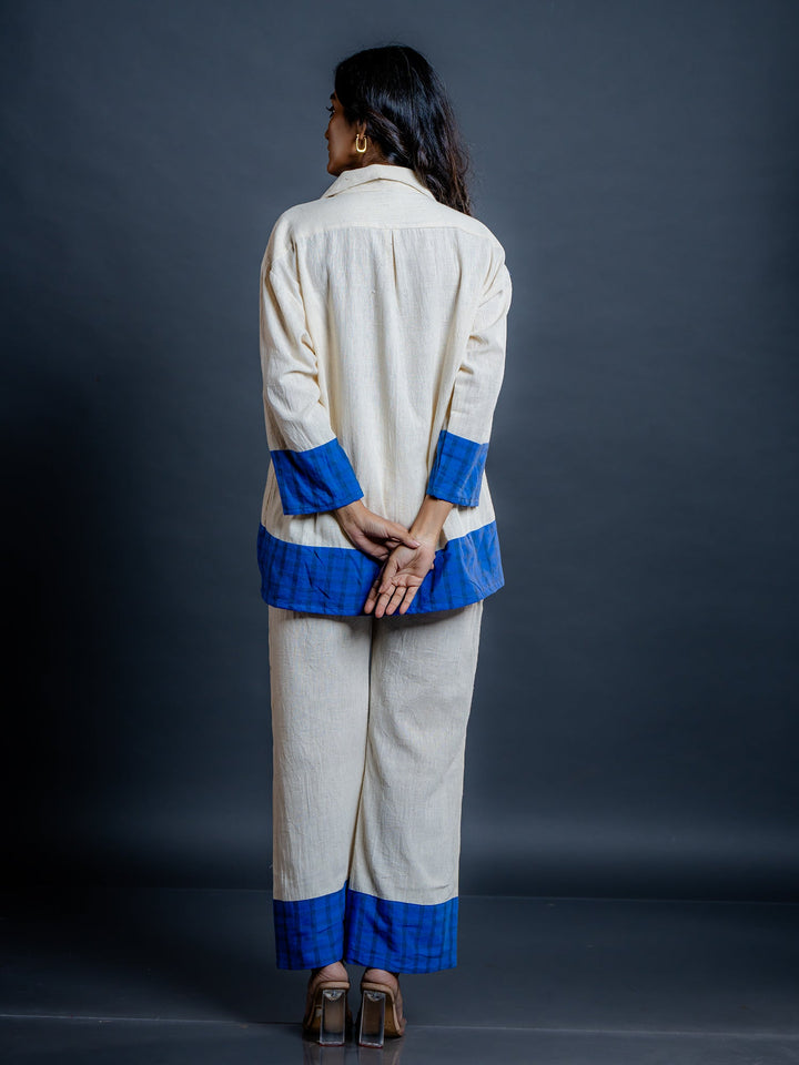 Off-White-&-Blue-Cotton-Collar-Neck-Co-Ord-Set