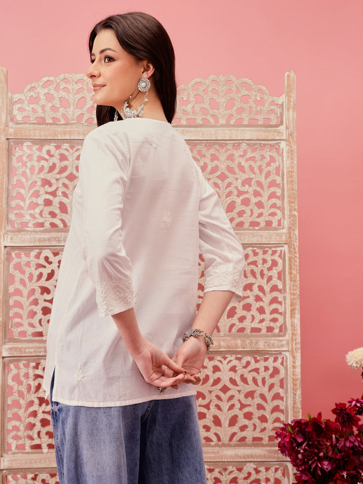 Off-White-Cotton-Lucknowi-Chikankari-Short-Kurta-ONLY