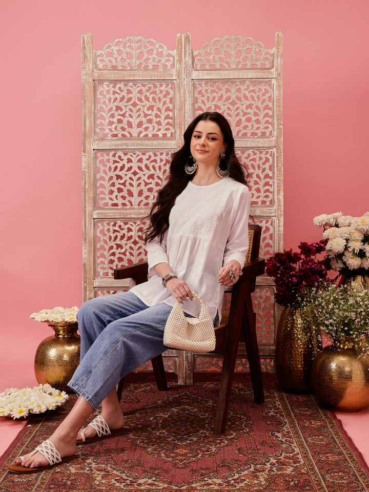 Off-White-Cotton-Lucknowi-Chikankari-Short-Kurta-ONLY