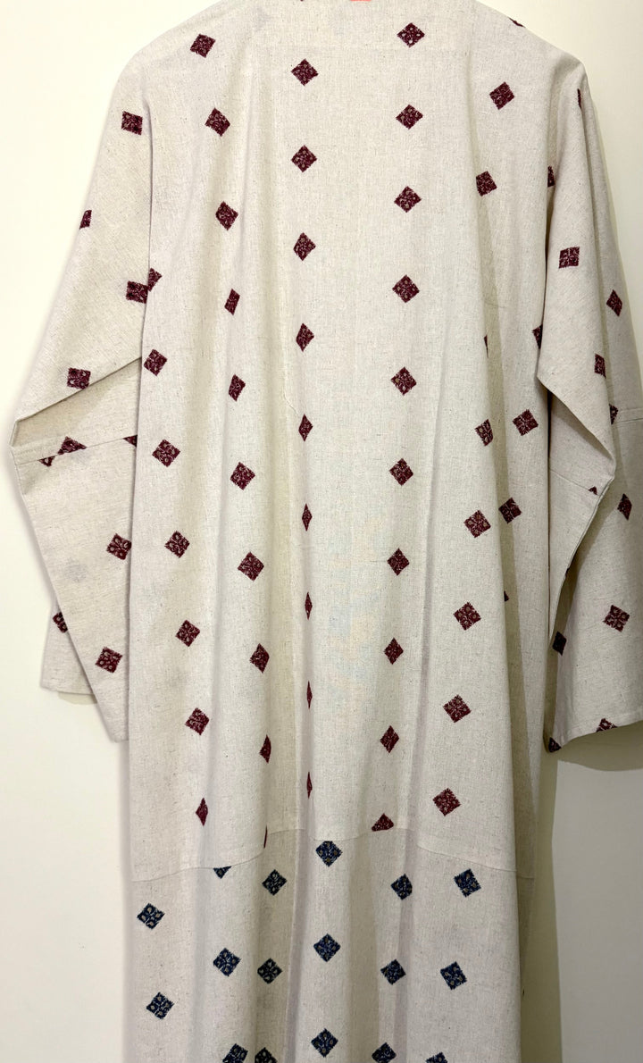 Off-White-Dual-Linen-Embroidered-Abaya-With-Sheila