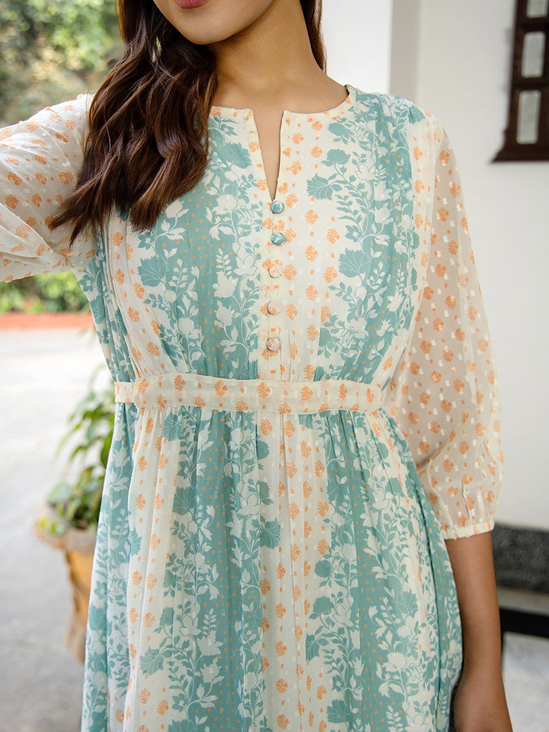 Off-White-Georgette-Foral-Print-Midi-Dress
