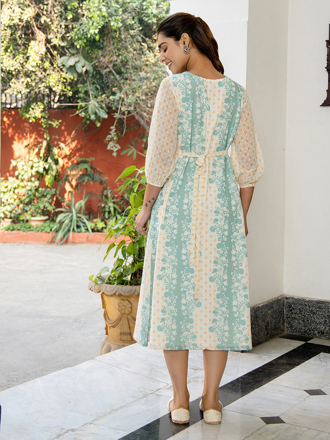 Off-White-Georgette-Foral-Print-Midi-Dress