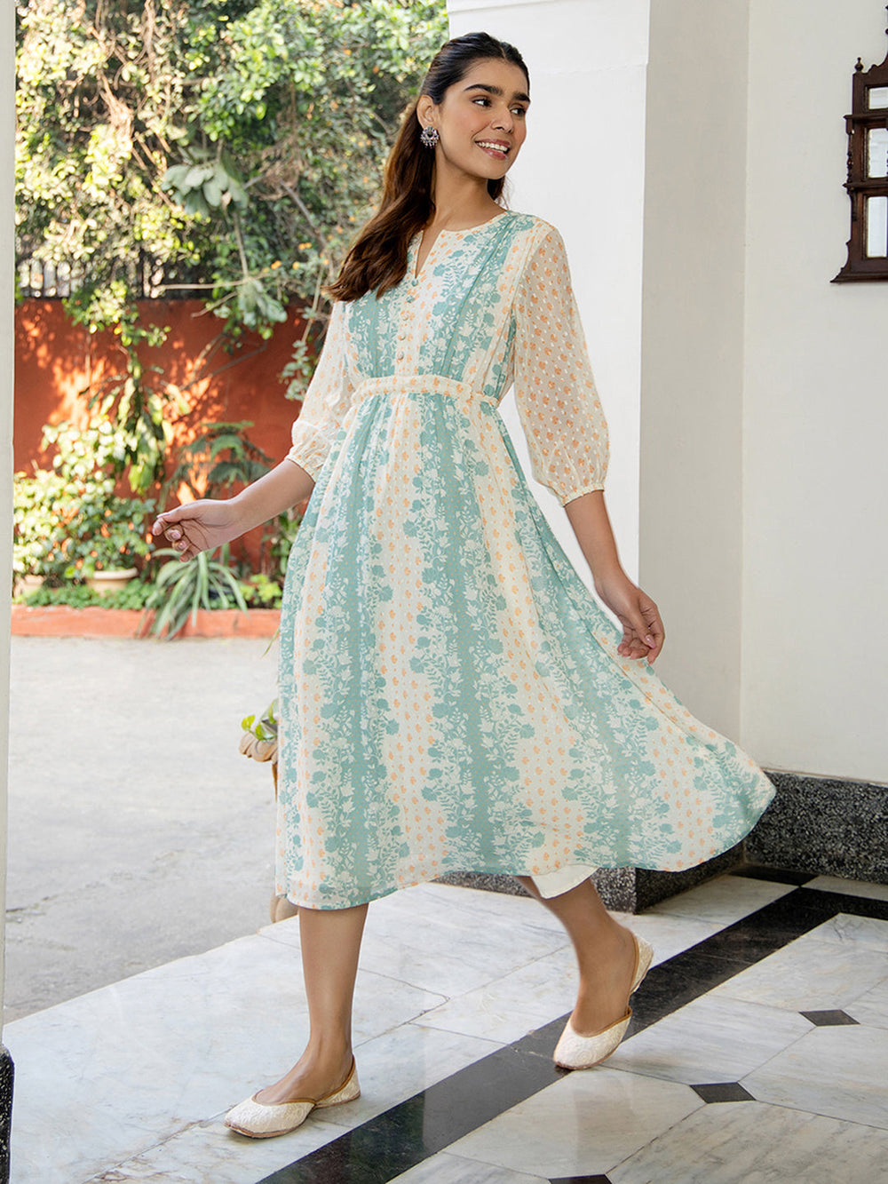Off-White-Georgette-Foral-Print-Midi-Dress
