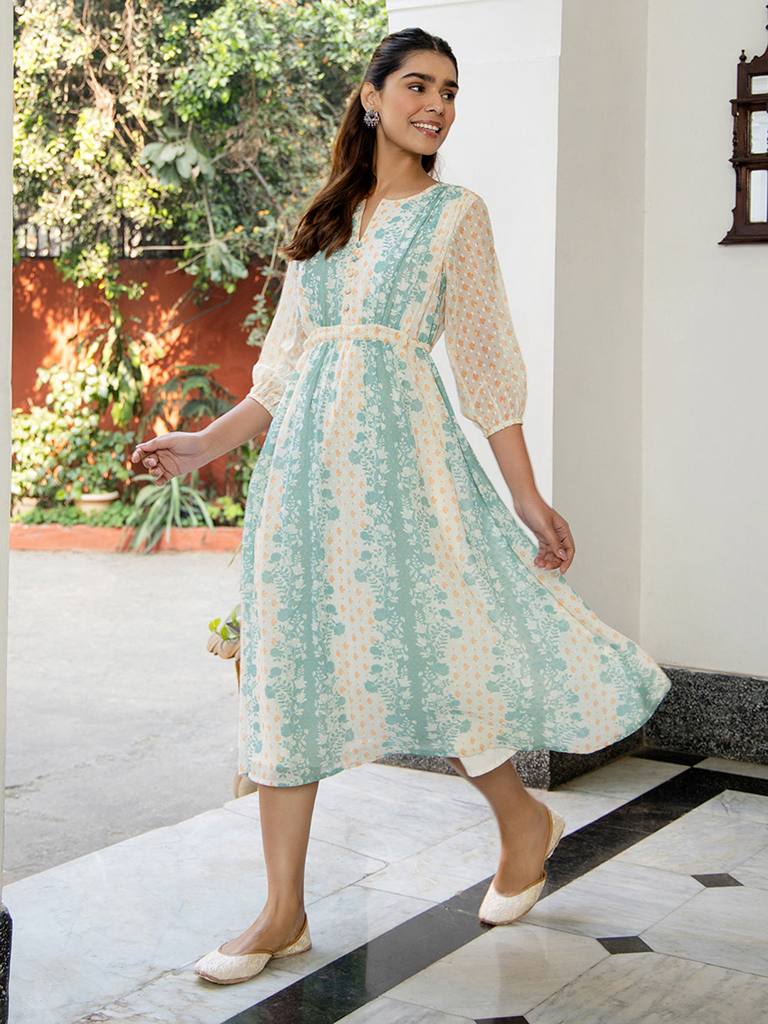 Off-White-Georgette-Foral-Print-Midi-Dress