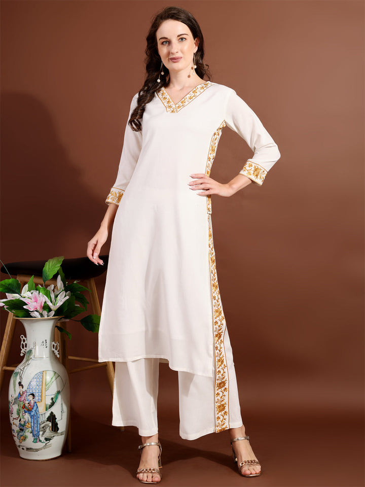 Off-White-Viscose-Rayon-Embroidery-2-Piece-Kurta-Set