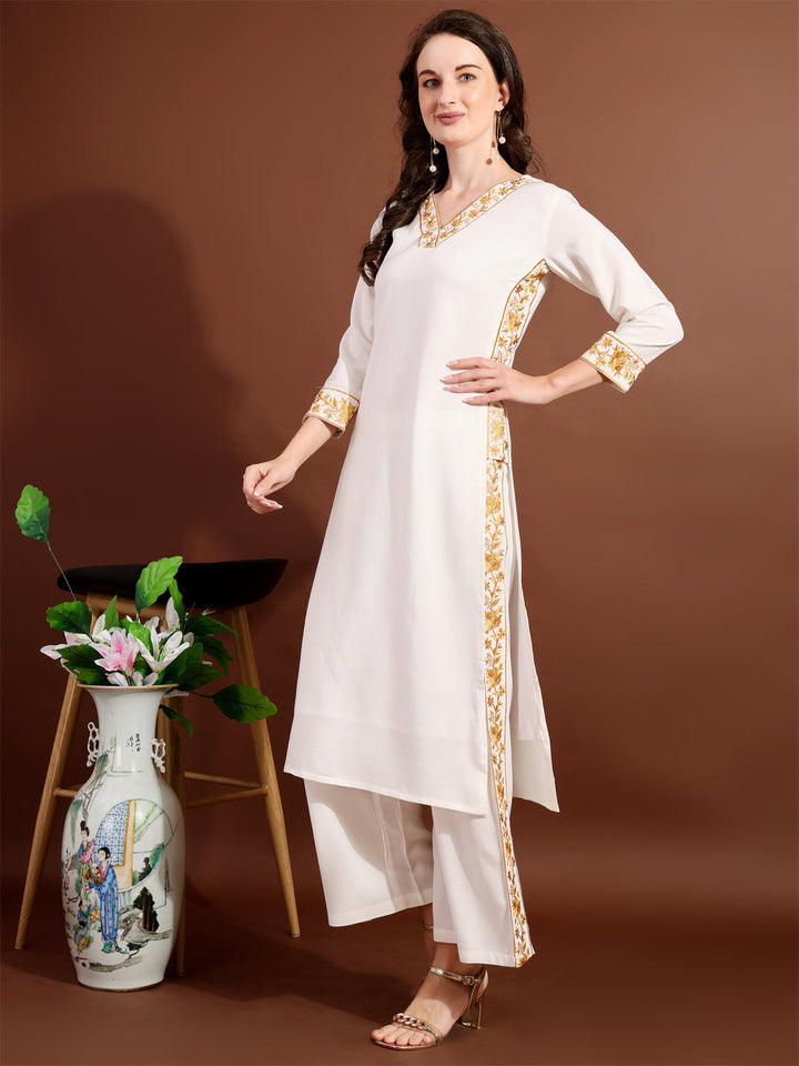 Off-White-Viscose-Rayon-Embroidery-2-Piece-Kurta-Set