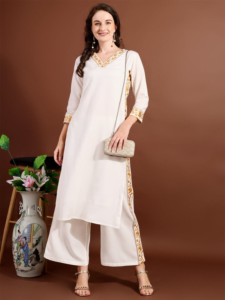 Off-White-Viscose-Rayon-Embroidery-2-Piece-Kurta-Set
