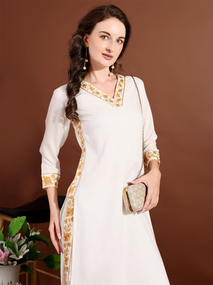 Off-White-Viscose-Rayon-Embroidery-2-Piece-Kurta-Set