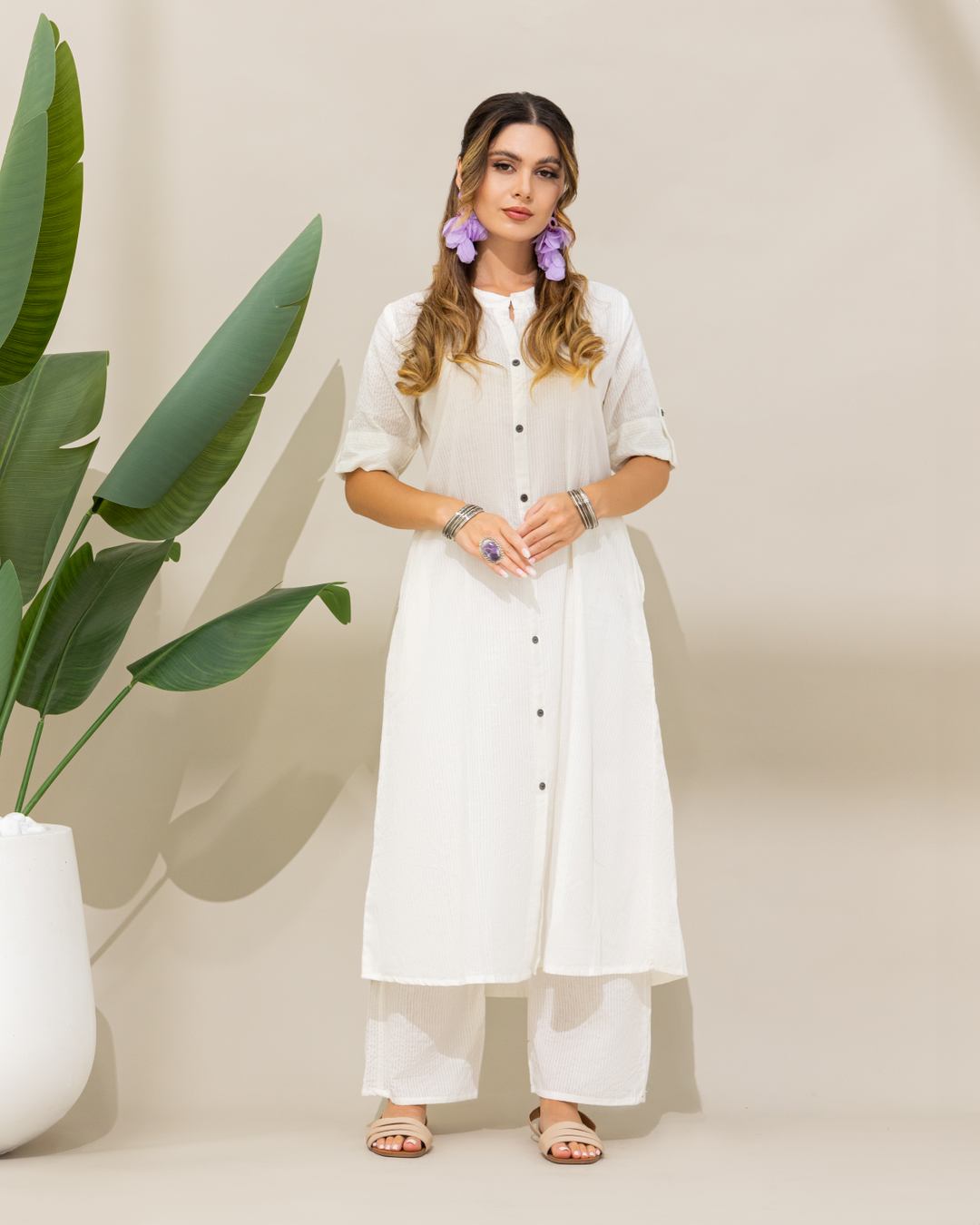 Off-white Cotton Kurta & Pant Set