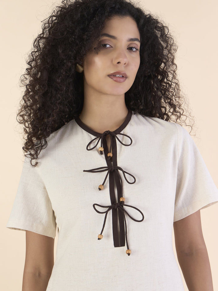 Off-White-Cotton-Classic-Brown-Contrast-Midi-Dress