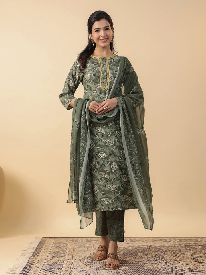 Olive-Biscuit-Slub-Regular-3-Piece-Kurta-Set