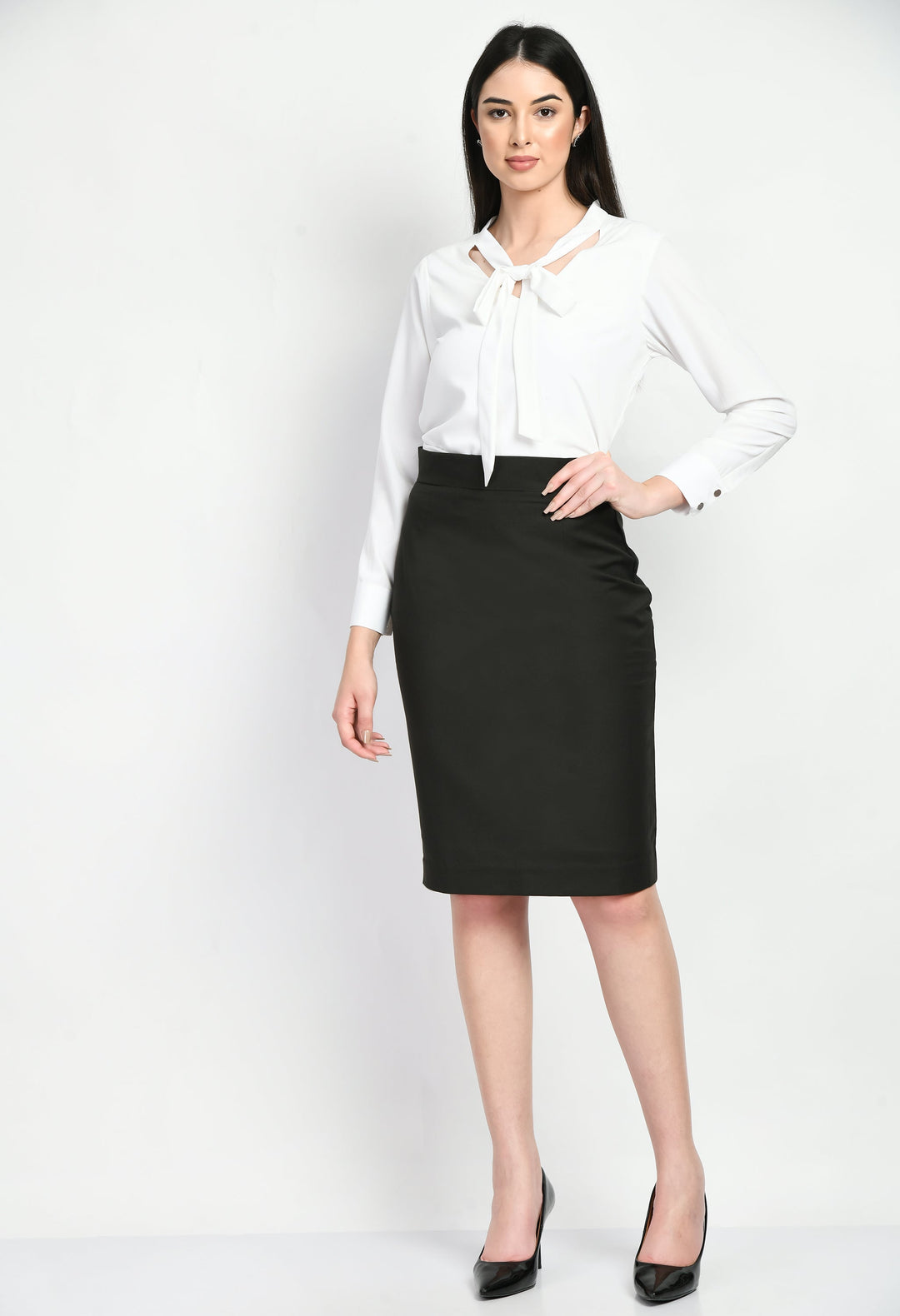 Olive-Cotton-Blend-Integrity-Solid-Pencil-Skirt