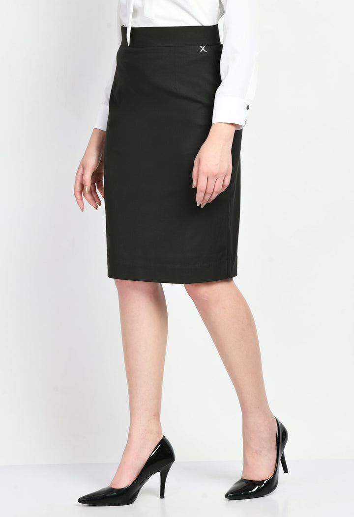 Olive-Cotton-Blend-Integrity-Solid-Pencil-Skirt