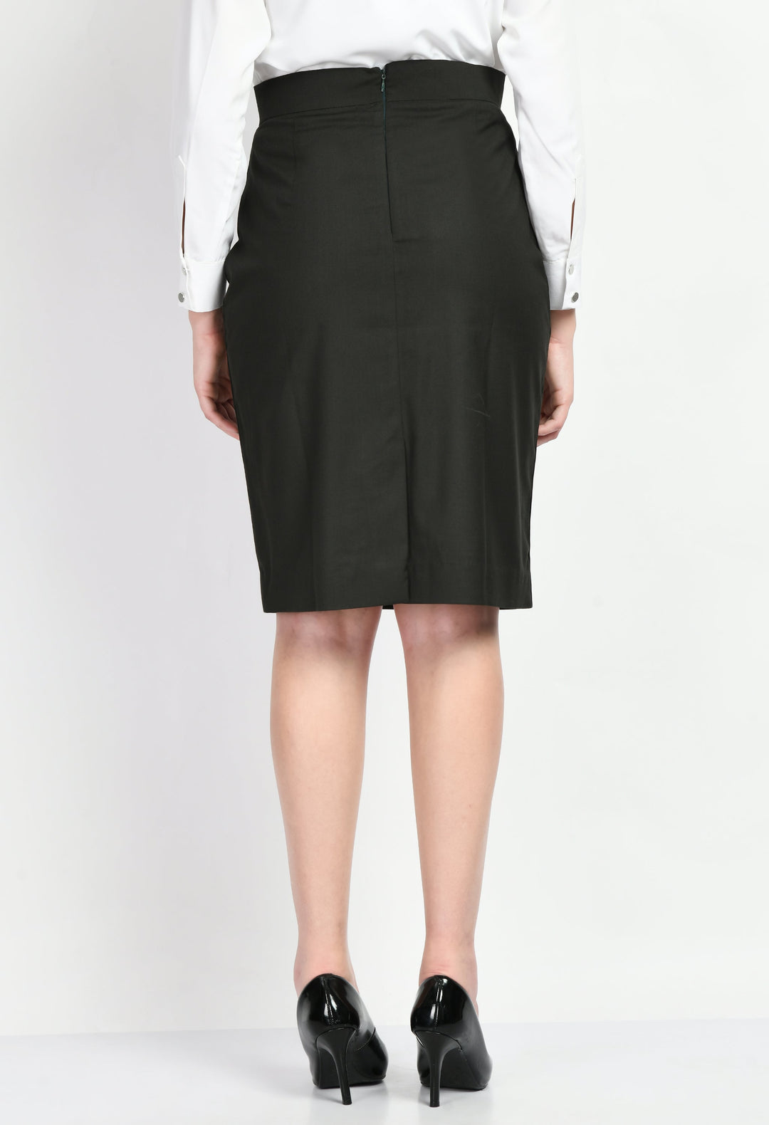 Olive-Cotton-Blend-Integrity-Solid-Pencil-Skirt