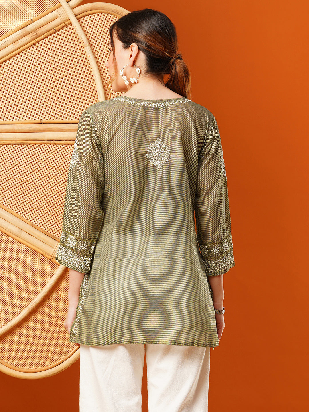 Olive-Green-Chanderi-Embroidered-Straight-Tunic