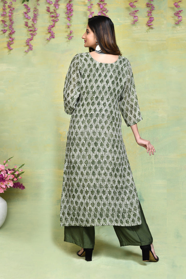 Olive-Green-Linen-Handblock-Printed-2-Piece-Kurta-Set