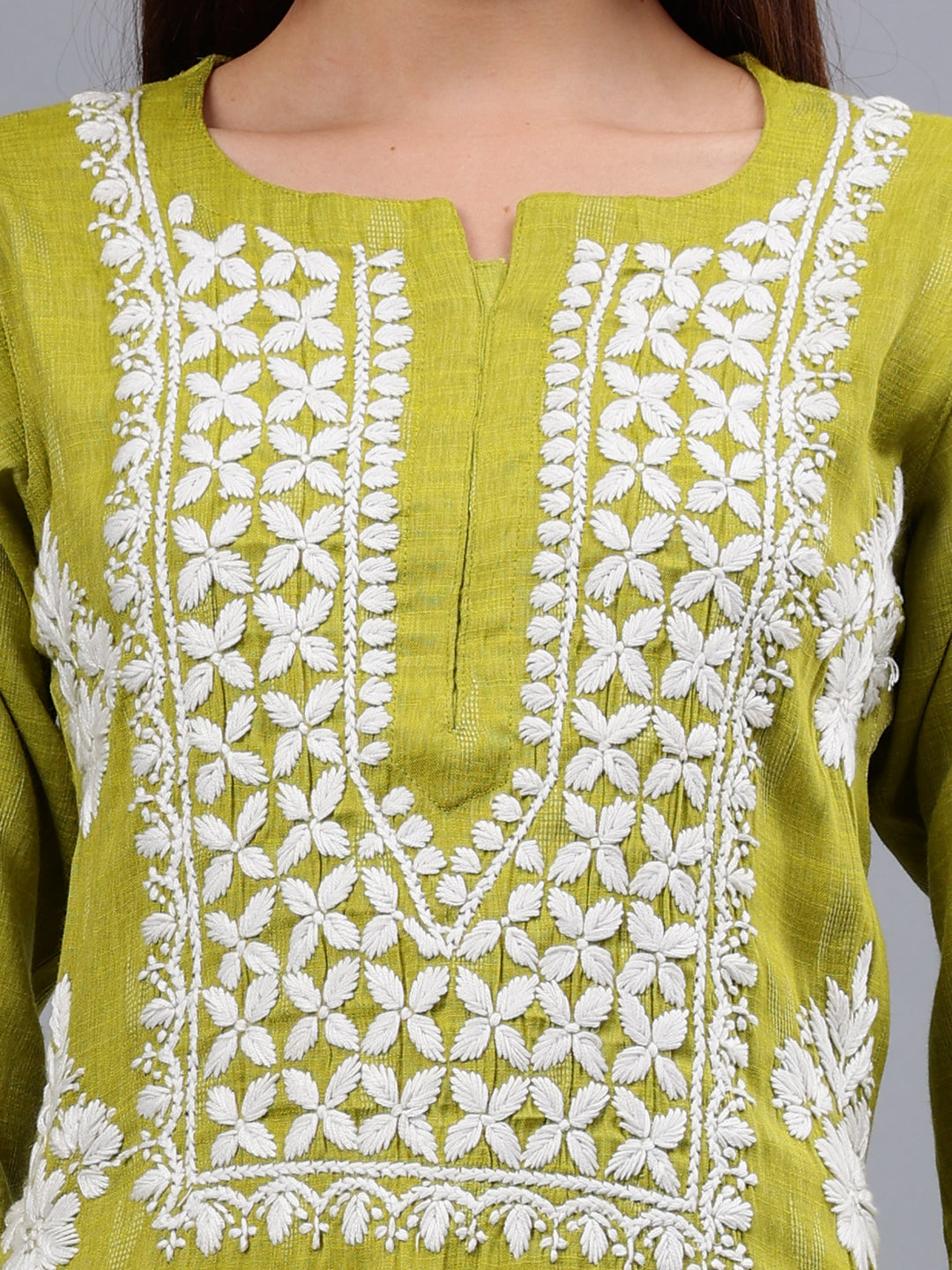 Olive-Green-Rayon-Embroidered-Chikankari-Kurti