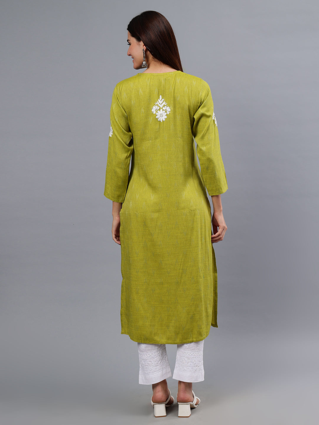 Olive-Green-Rayon-Embroidered-Chikankari-Kurti