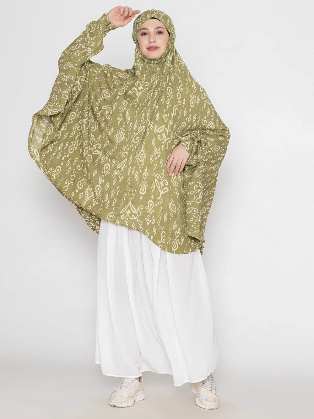 Olive-Green-&-White-Viscose-Classic-Print-Namaz-Dupatta