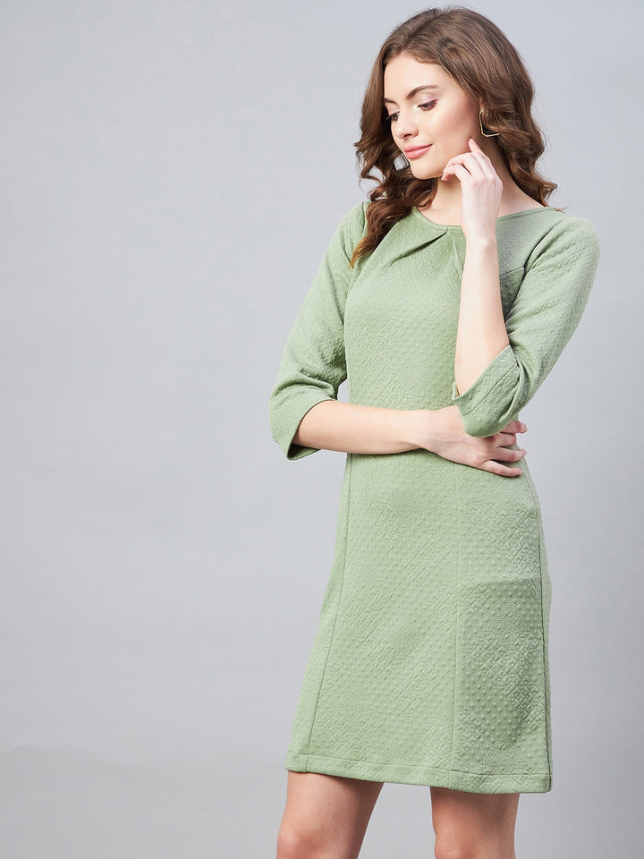 Olive-Polyester-Jacquard-Self-Design-Dress