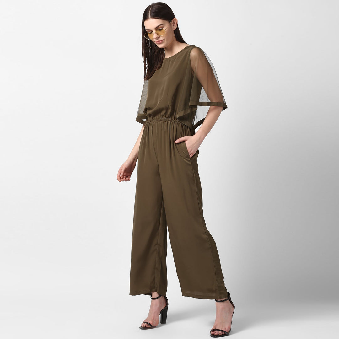 Olive-Polyester-Jumpsuit-with-Net-Sleeves