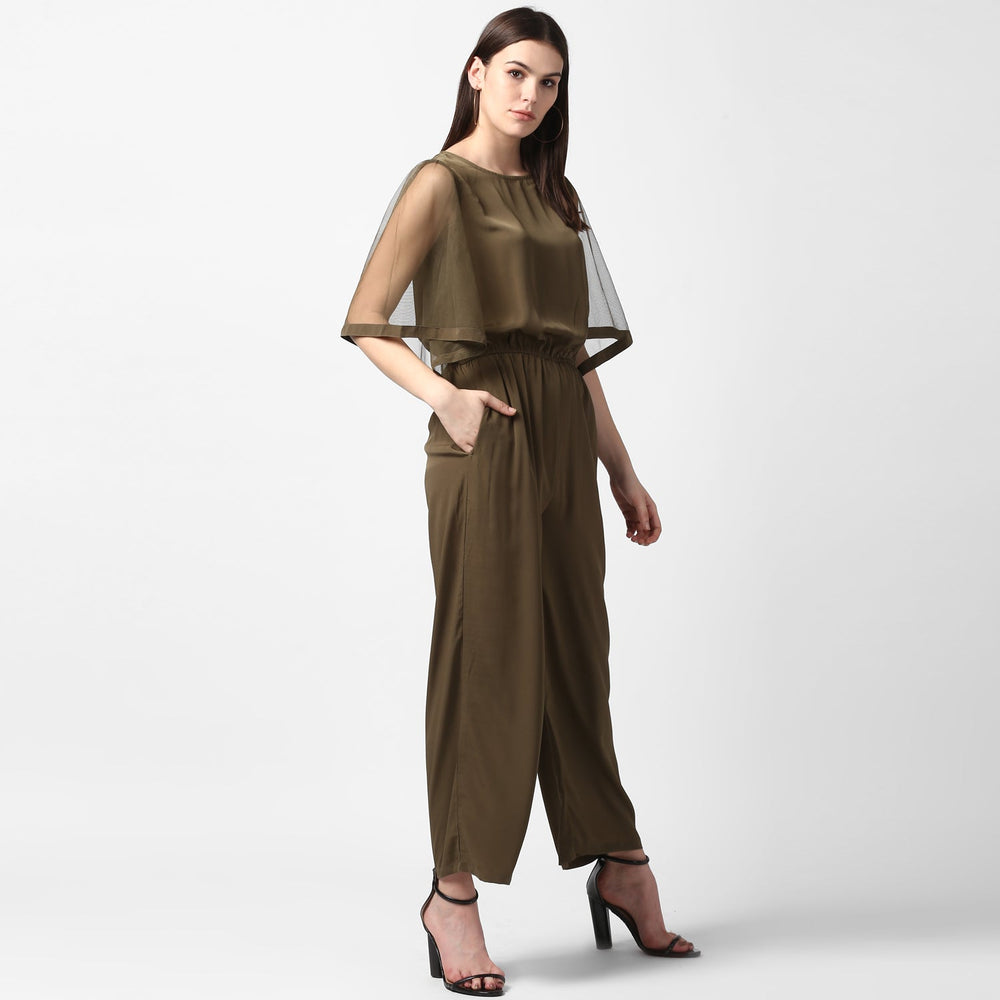 Olive-Polyester-Jumpsuit-with-Net-Sleeves