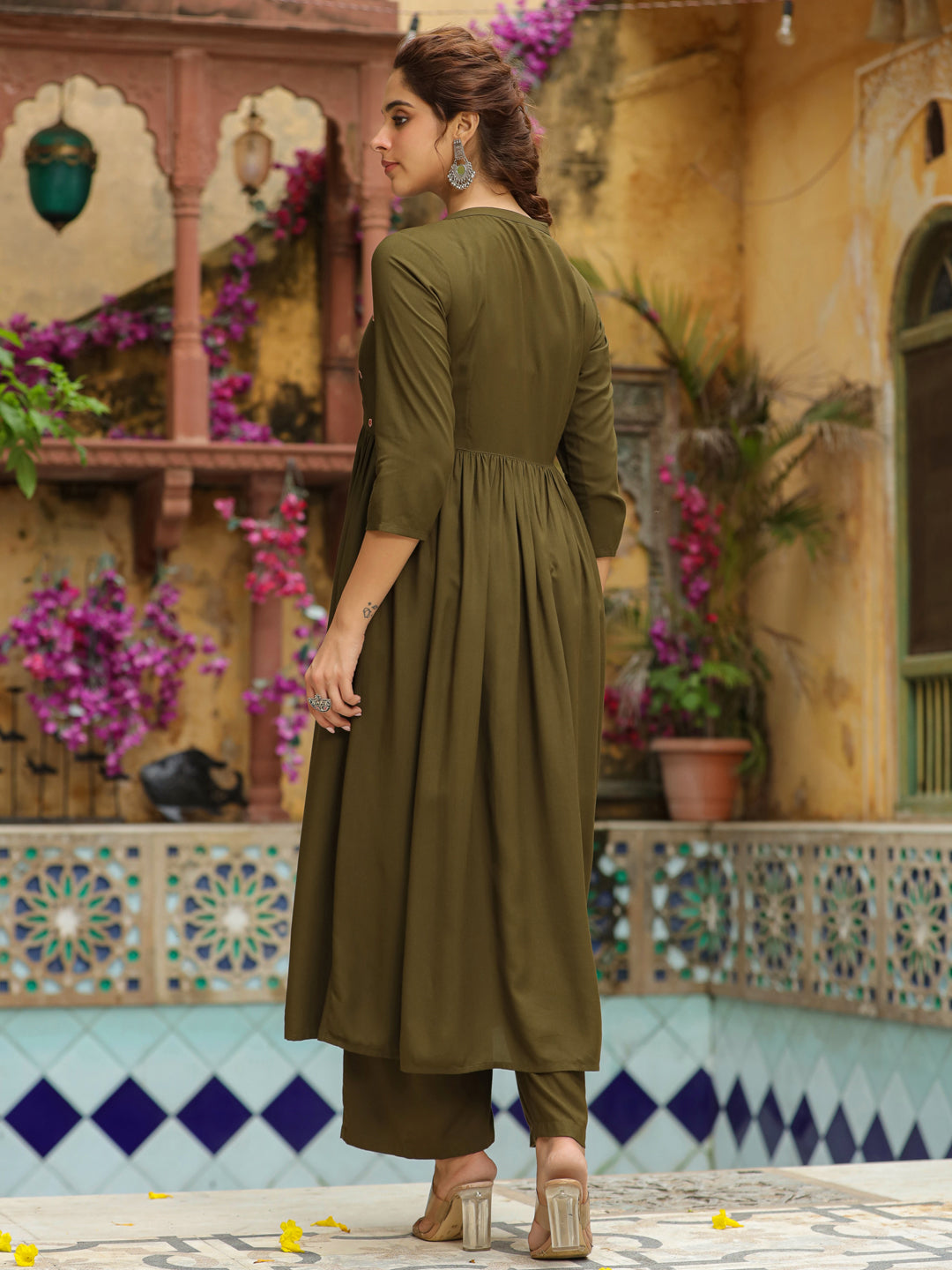 Olive-Rayon-Embroidered-2-Piece-Kurta-Set