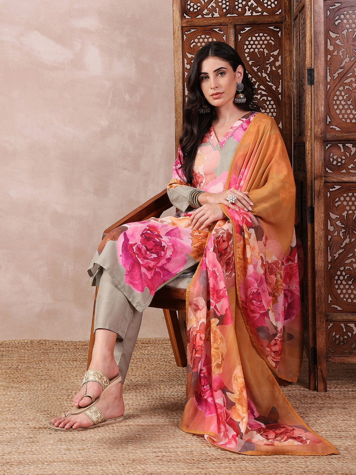 Olive-Silk-Blend-Floral-Printed-3-Piece-Kurta-Set