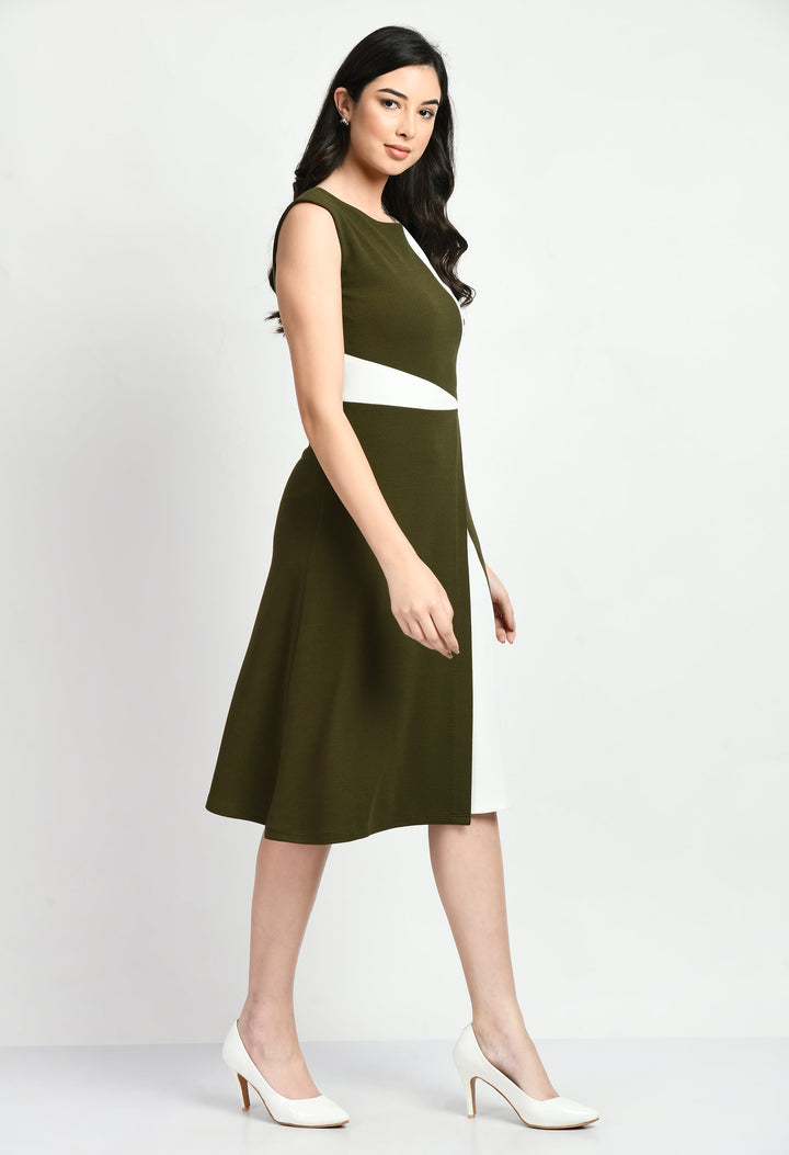 Olive-&-White-Cotton-Blend-Elegance-Block-A-Line-Wrap-Dress