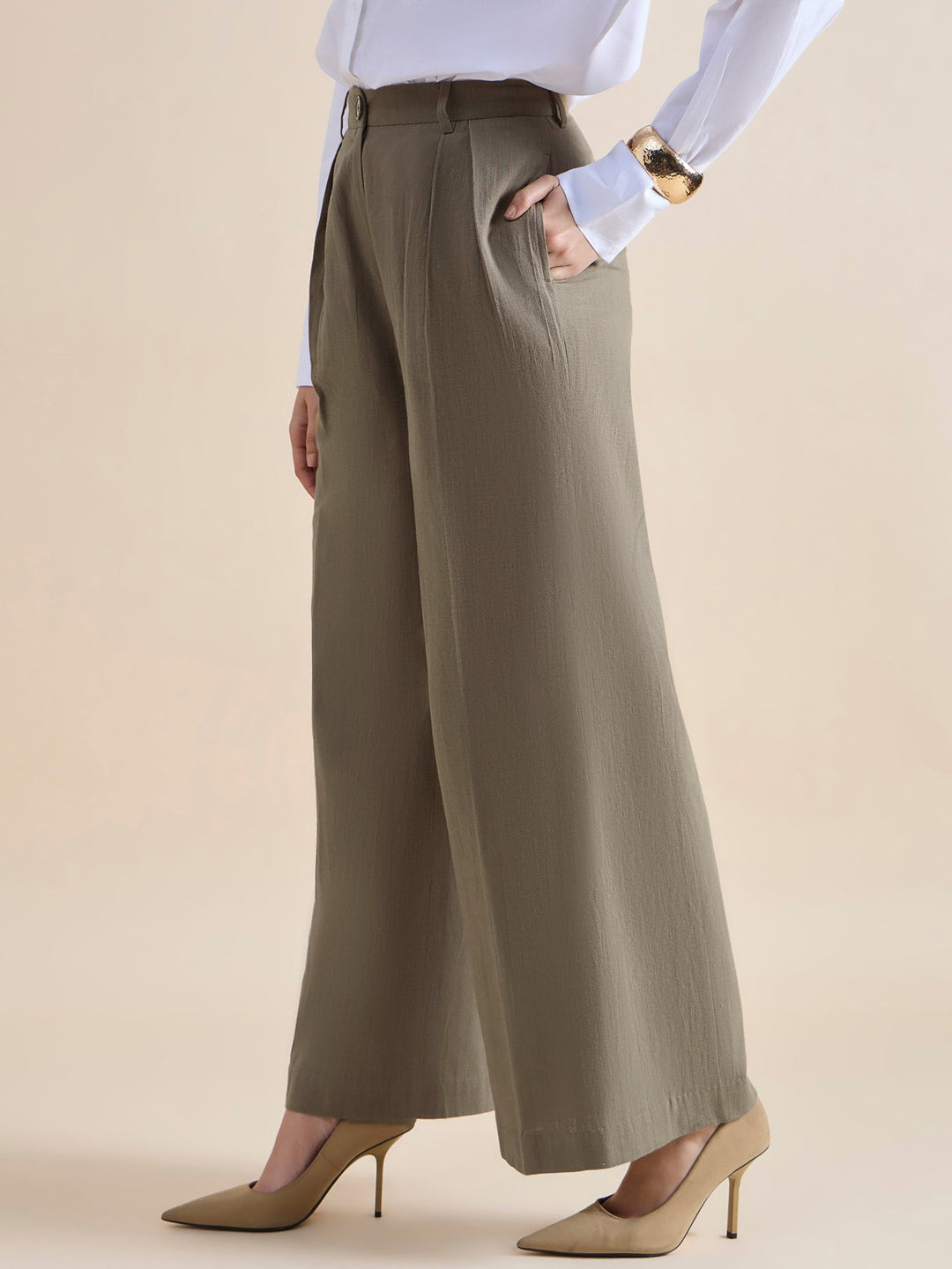 Olive-Cotton-High-Waist-Loose-Fit-Straight-Cut-Trouser
