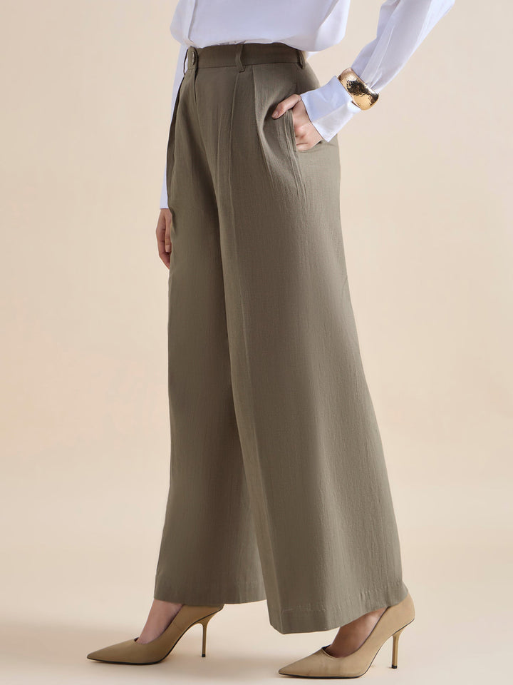 Olive-Cotton-High-Waist-Loose-Fit-Straight-Cut-Trouser