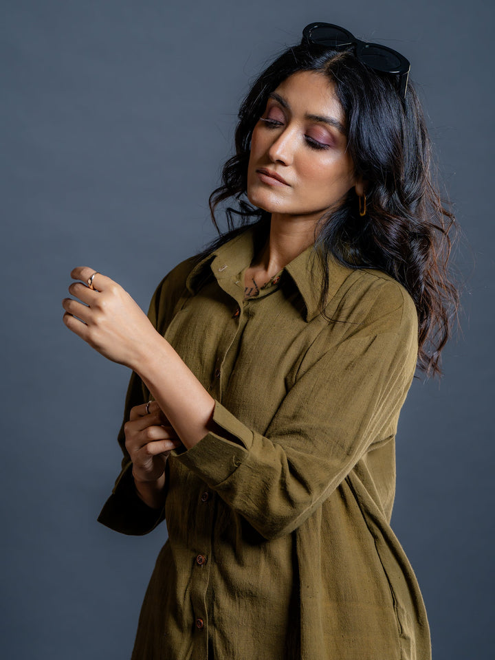 Olive-Green-Cotton-Shirt-&-Short-Co-Ord-Set
