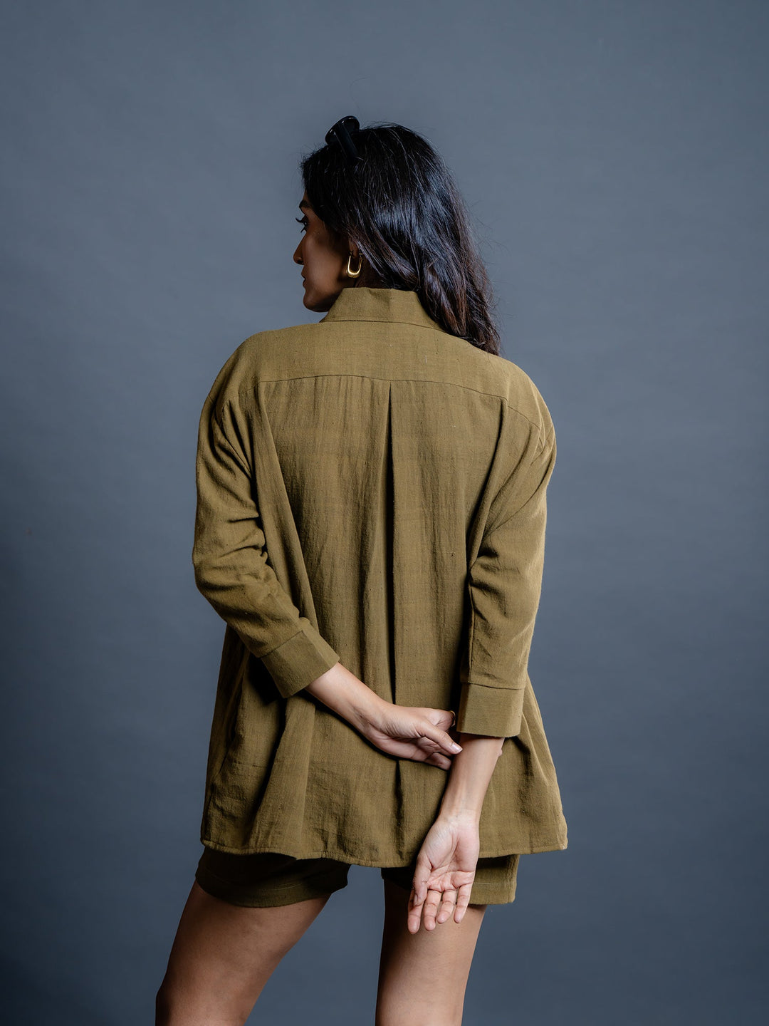 Olive-Green-Cotton-Shirt-&-Short-Co-Ord-Set