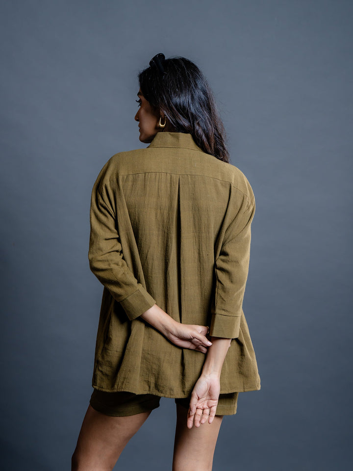 Olive-Green-Cotton-Shirt-&-Short-Co-Ord-Set
