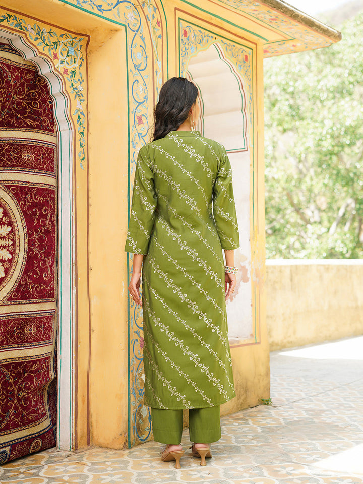 Olive-Silk-Blend-Floral-Printed-3-Piece-Kurta-Set