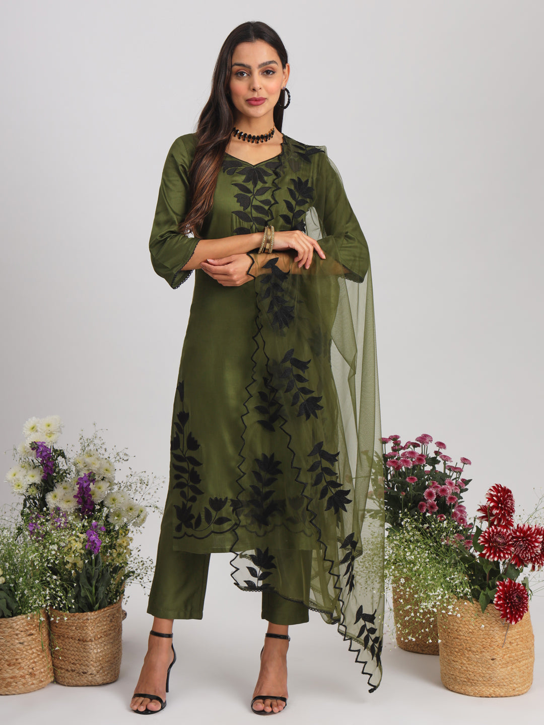 Olive-Silk-Blend-Lace-Work-Embroidered-Kurta-Set