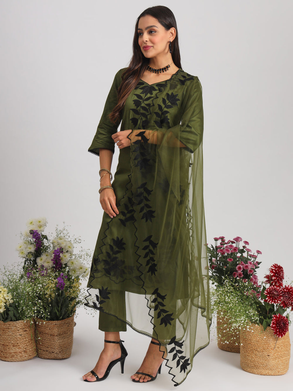 Olive-Silk-Blend-Lace-Work-Embroidered-Kurta-Set