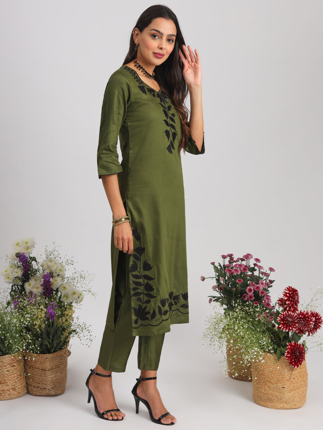 Olive-Silk-Blend-Lace-Work-Embroidered-Kurta-Set