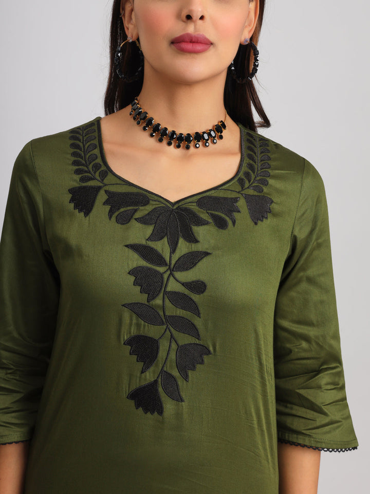Olive-Silk-Blend-Lace-Work-Embroidered-Kurta-Set