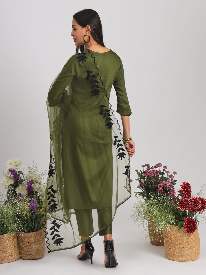Olive-Silk-Blend-Lace-Work-Embroidered-Kurta-Set