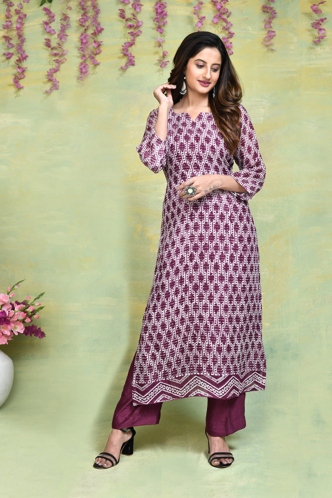 Onion-Pink-Linen-Handblock-Printed-2-Piece-Kurta-Set