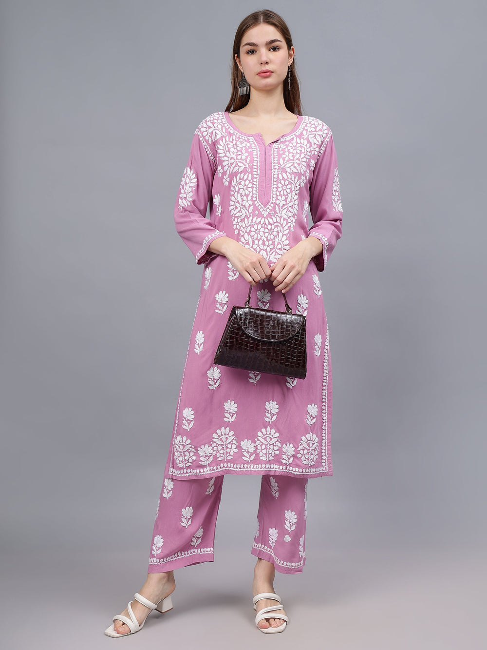 Onion-Pink-Rayon-Embroidered-Chikankari-2-Piece-Kurta-Set