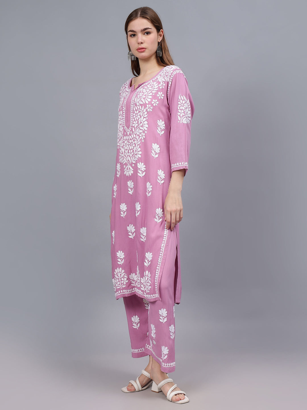 Onion-Pink-Rayon-Embroidered-Chikankari-2-Piece-Kurta-Set