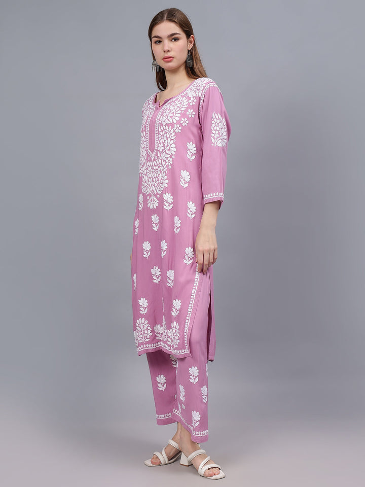 Onion-Pink-Rayon-Embroidered-Chikankari-2-Piece-Kurta-Set