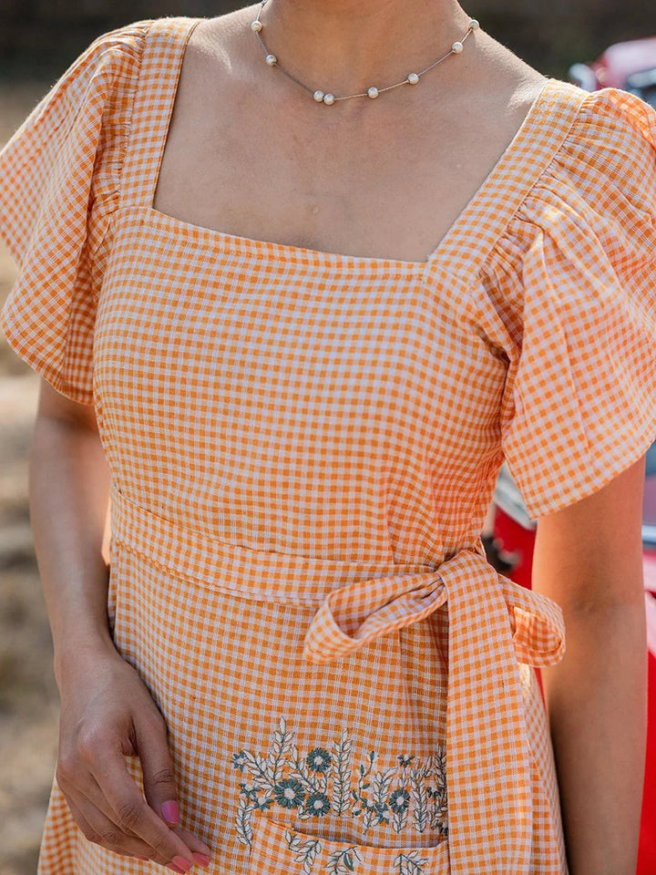 Orange-&-White-Checked-A-Line-Dress