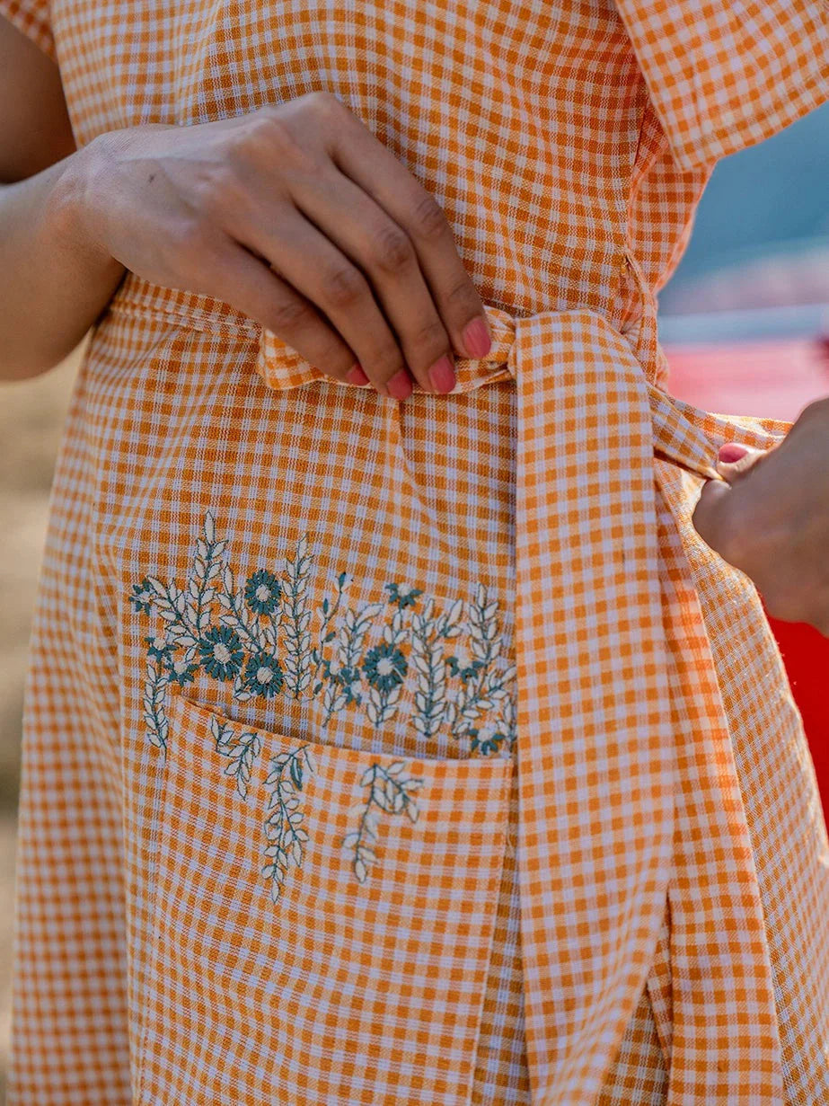 Orange-&-White-Checked-A-Line-Dress