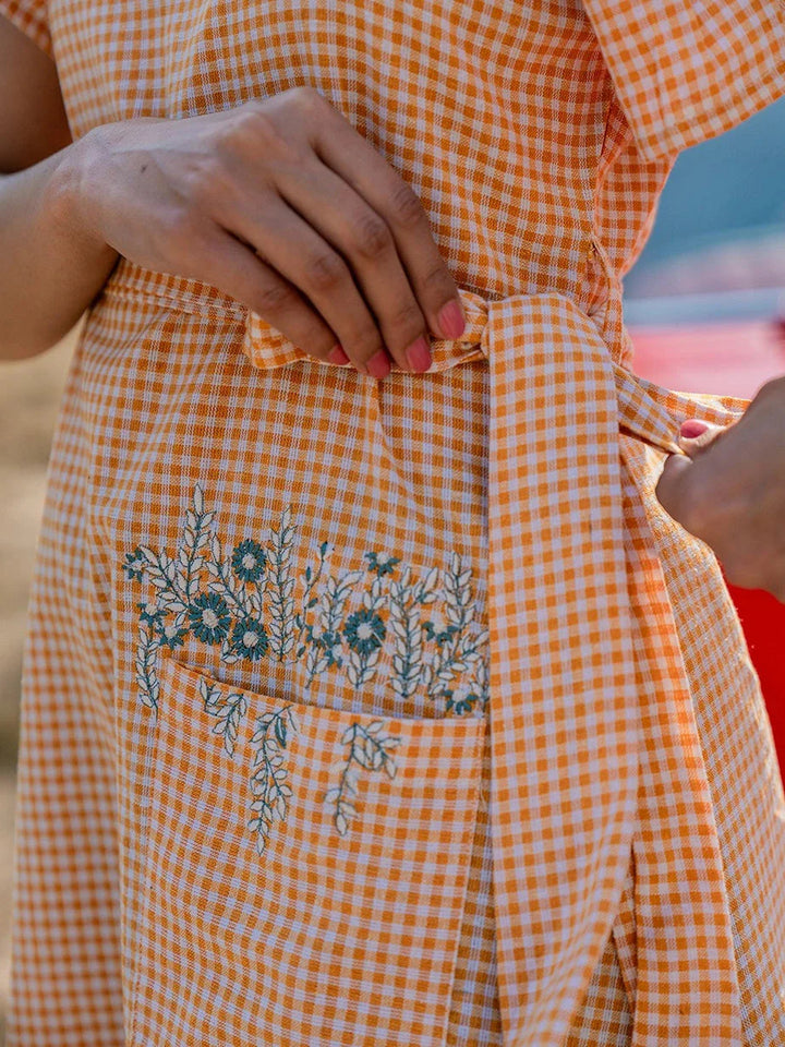 Orange-&-White-Checked-A-Line-Dress